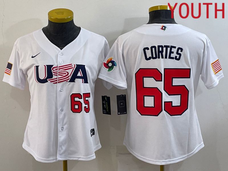 Youth 2023 World Cub USA #65 Cortes White MLB Jersey1->youth mlb jersey->Youth Jersey